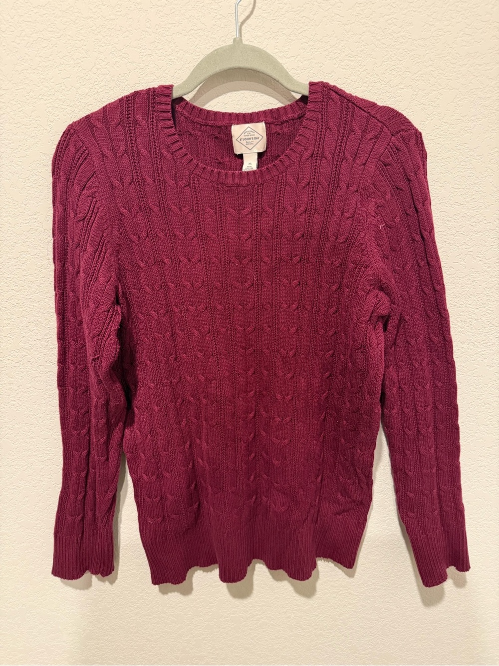 St. John's Bay Cable Knit Crewneck Sweater - Berry